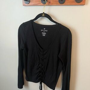 American Eagle Outfitters Black Ruched Long Sleeve Top